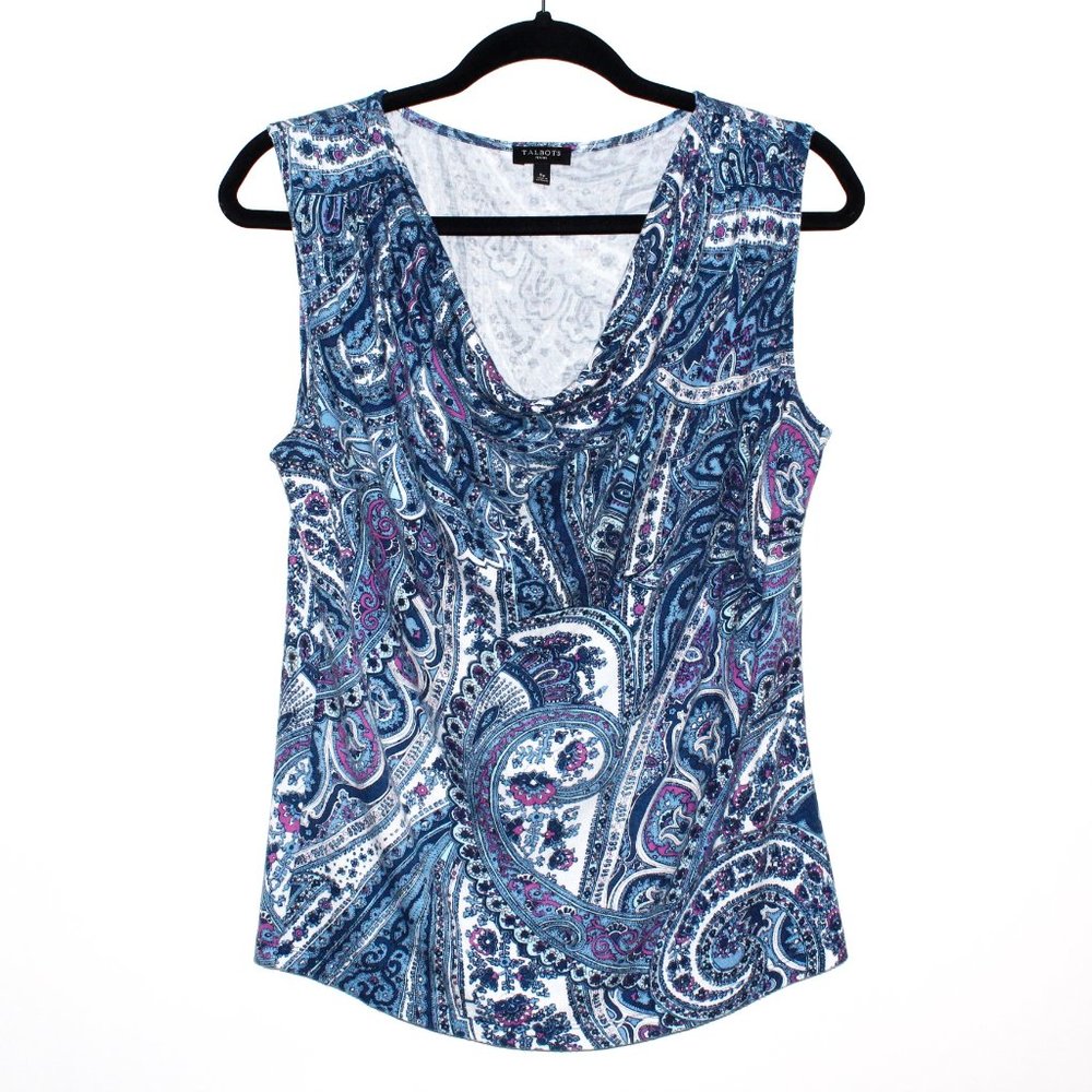 Talbots Floral Paisley Print Cowl Neck Sleeveless Top